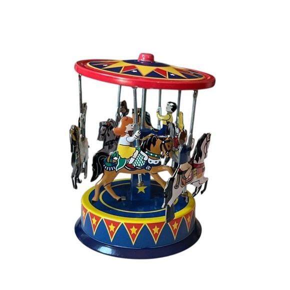 Vintage Schylling Collector Series Horse Carousel Pull & Spin Tin Toy In Box - Picture 3 of 6